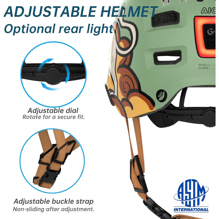 Захисний шолом Skaterhem для скейтборду, електросамокату, BMX (унісекс, регульований, зелений Fabelbestie, розмір M)