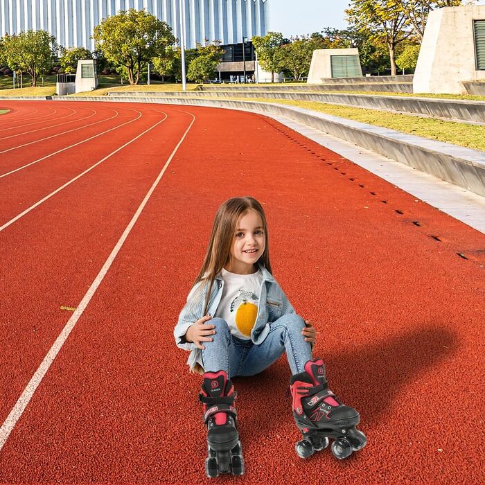 Дитячі ролики Supfine Inlineskates – зручні ролики з підсвічуванням, регульовані розміри 31-38 (S/M), для дівчаток та хлопчиків, червоно-чорні