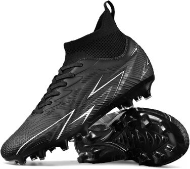 Чоловічі футбольні бутси з високим верхом для штучного поля, дитячі футбольні бутси з шипами, футбольні черевики (чорний, 41 EU)