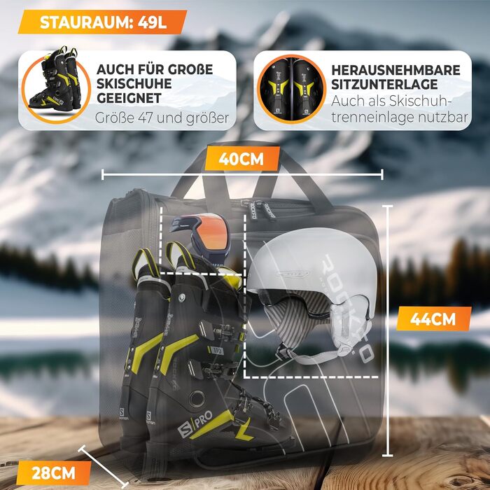 Чорний/сірий рюкзак для гірськолижного спорядження 49L з відділенням для шолома