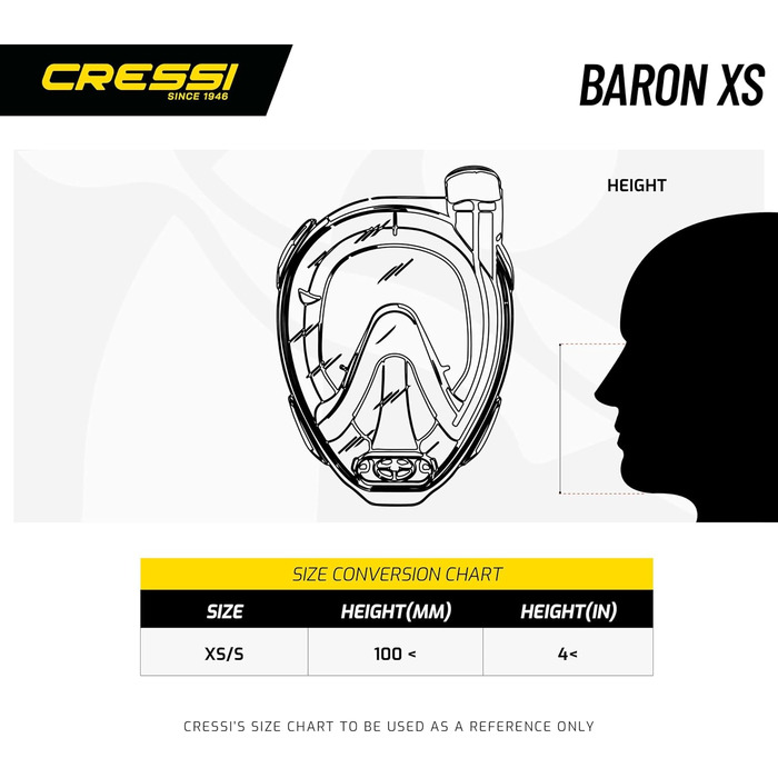 Маска для снорклінгу Cressi Baron повнолицева, універсальна, з трубкою, для підлітків та дорослих, великий огляд