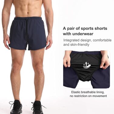 Шорти спортивні чоловічі Suwangi для бігу, легкі, швидковисихаючі з внутрішньою підкладкою та кишенею, блакитні