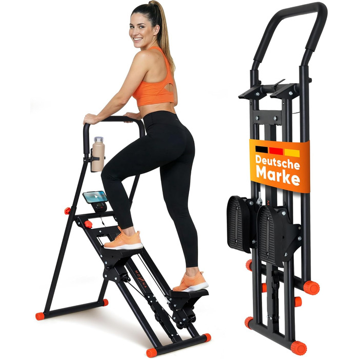 Movana Треп'якливий степер для дому: фітнес-тренажер з 3 рівнями складності, тестування, підставка для телефону та пляшки, кардіо та силові вправи, тренажер для підйому сходами