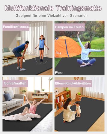 Йога мат XXL 200x130см: фітнес мат для йоги, фітнесу, занять з дітьми та для людей похилого віку. Товщина 20/15/10 мм, матеріал NBR, зелений/чорний колір