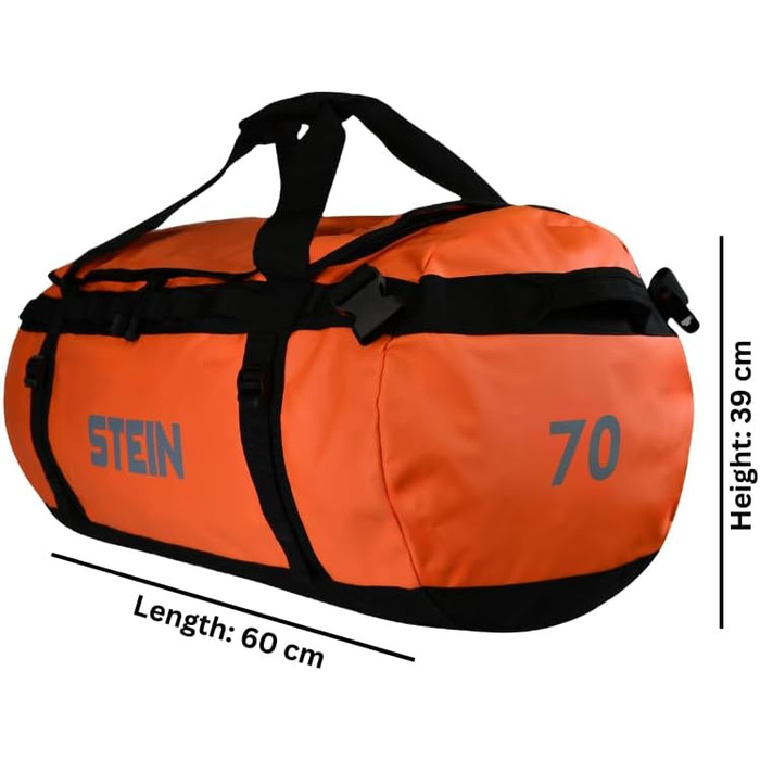 Водонепроникна сумка для подорожей STEIN Metro 70L (рюкзак-трансформер) з ПВХ-покриттям, компресійними ременями та м'якими плечовими ременями, помаранчевий