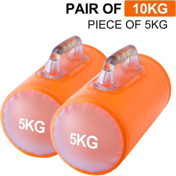 Гідравлічні гантелі Deiris, набір для заповнення водою, вага до 14 кг/пара, для силових тренувань та фітнесу, помаранчевий колір, пара 10 кг