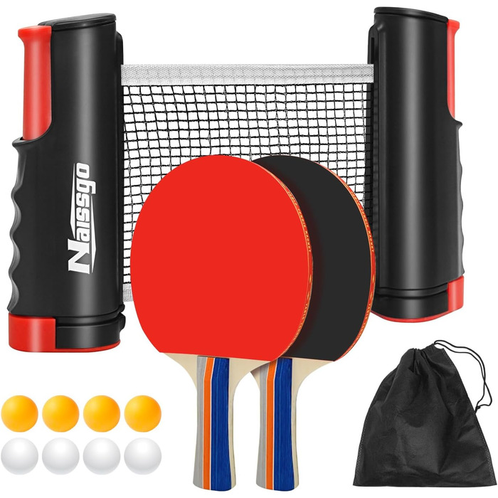Набір для настільного тенісу Profi: 2 ракетки, сітка, 8 м'ячів, сумка. Підходить для гри в приміщенні та на вулиці. Чорний колір