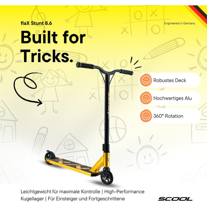 S'COOL Скутер для фристайлу – дитячий та міський скутер для дітей та підлітків (Золотий)