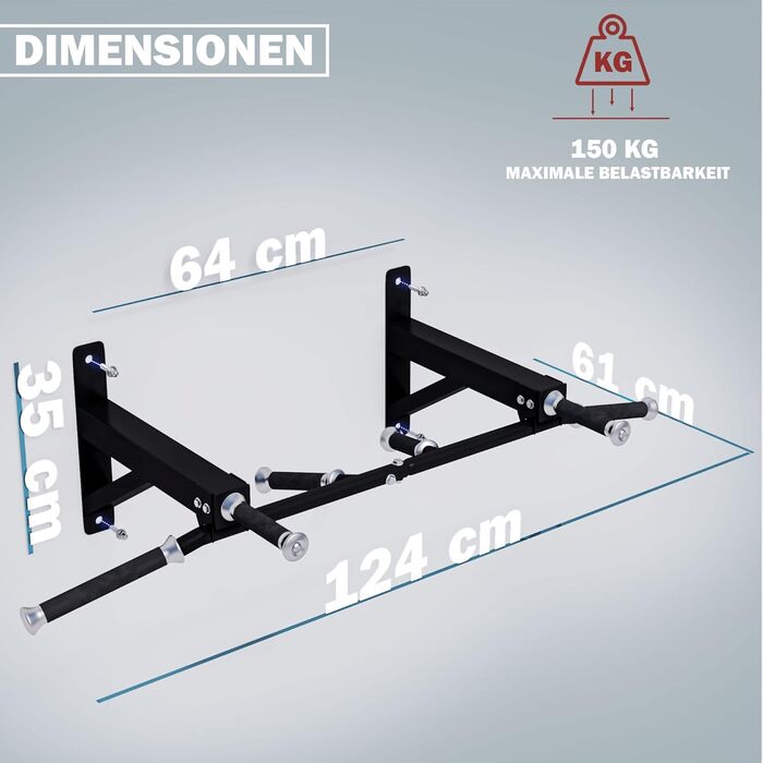 Турнік MAXXUS CHIN-UP PRO для стіни, сталевий, 124x35x61 см, до 150 кг, 6 гумових рукояток, багатохватний, для дому та вулиці, фітнес-тренування