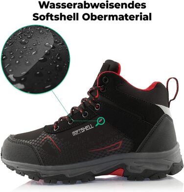 Черевики для туризму жіночі та чоловічі, зимові, водовідштовхувальні, чорно-червоні (36 EU)