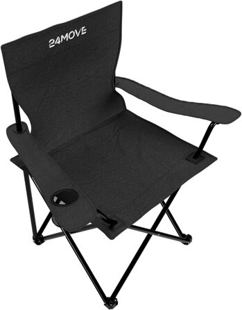 Складний стілець 24MOVE® для риболовлі та відпочинку на природі: чорний складаний стілець з підстаканником, для кемпінгу, саду та дому, поліестер