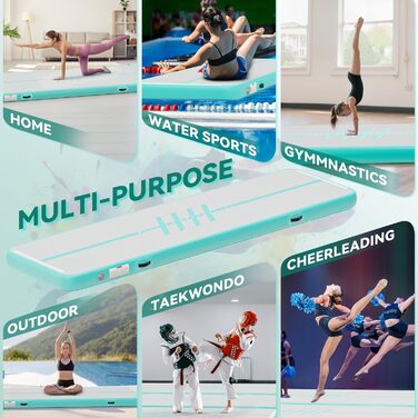 Накидка-матрац для гімнастики DWVO Air Matte Track, 4м, з повітряним насосом, зелений, з карбоновими боковинами