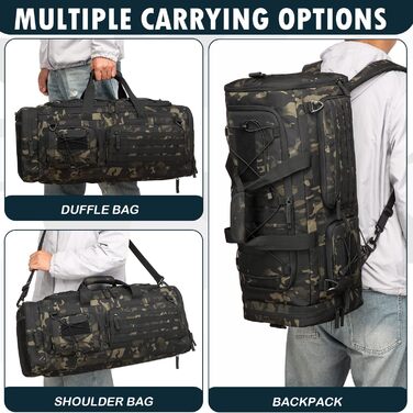 Спортивна сумка 50L для чоловіків 3-в-1 з відділенням для мокрого одягу та взуття, рюкзак, дорожня сумка, валіза ручної поклажі, для тренувань, залу, плавання, подорожей (Чорний CM)