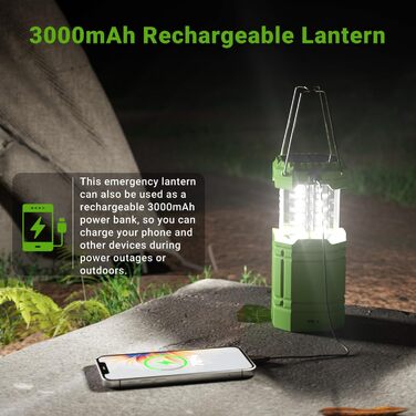 Сонячна кемпінгова лампа LED, водонепроникна, з ручкою, акумулятор 3000mAh, для туризму, риболовлі, SOS, відключень електроенергії (зелена)