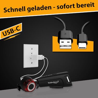 LED велосипедний ліхтар комплект USB, 100 LUX, StVZO, переднє і заднє світло з стоп-сигналом