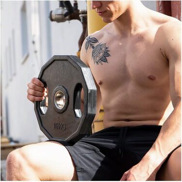 Олімпійський диск Sport-Tec з гумовим покриттям і ручкою для штанги, силових тренувань, фітнесу, бодібілдингу, пауерліфтингу, вага 1,25–25 кг, 10 кг/шт