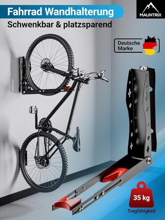 Настінна підставка для велосипеда Mauntrix | 16-29 дюймів | Сталева, до 35 кг | Економія місця | З монтажним комплектом