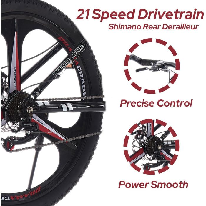 Складаний гірський велосипед MTB 26 дюймів, 21 швидкість Shimano, двоподівесна система, легка рама, спортивний велосипед для дорослих, чорно-червоний