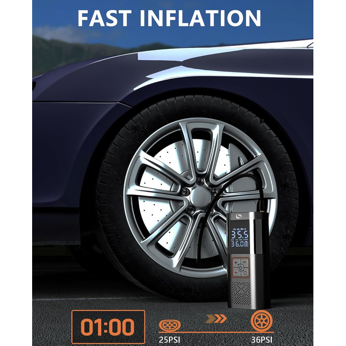 Електричний повітряний насос SERVOMASTER з манометром, 150PSI, LED, для авто, мото, велосипеда та м'ячів (чорно-червоний)