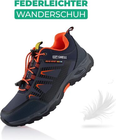 Трекінгові черевики Softshell для жінок та чоловіків. Розмір 43 EU, темно-синій та помаранчевий кольори