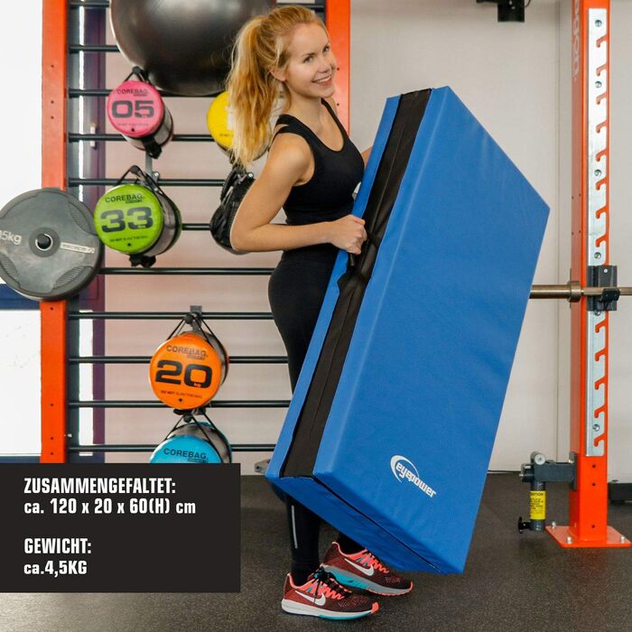Складаний гімнастичний мат EYEPOWER 240x120 см, товщина 5 см – м'який мат для акробатики, йоги, спорту, для дітей та дорослих, захисний мат для дому та вулиці