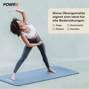 Йога-мат PowrX, екстра широкий, нековзкий, для йоги, пілатесу та фітнесу, гіпоалергенний, синій