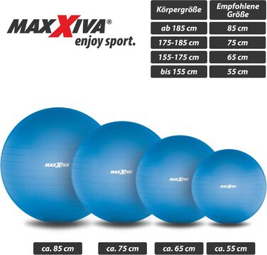 Фітбол MAXXIVA 85 см анти-вибуховий, з насосом, до 250 кг, синій, для йоги, пілатесу, реабілітації, фітнесу та домашніх тренувань