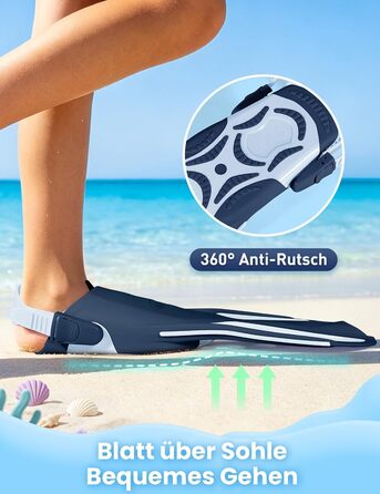 Ласти дитячі Supertrip Schnorchelflossen (SeaBlue, S/M 26-32) для плавання, снорклінгу та дайвінгу, регульовані, компактні для подорожей (6-14 років)