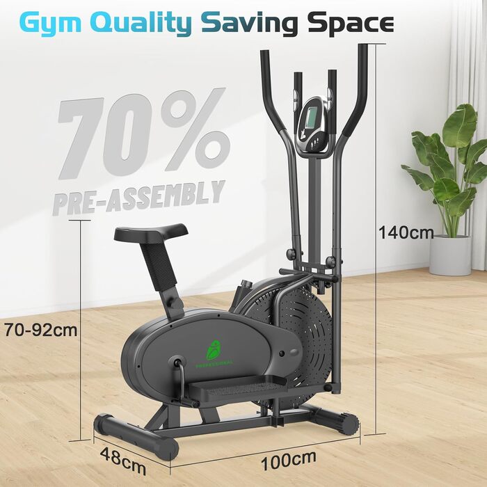 Еліптичний тренажер 2 в 1 з функцією степпера для дому, чорний. З LCD-монітором та регулюванням опору.