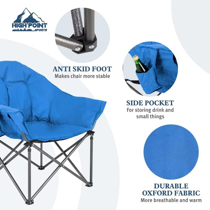 Крісло для кемпінгу High Point Sports Moon Chair XXL, розкладне, блакитне, до 150 кг