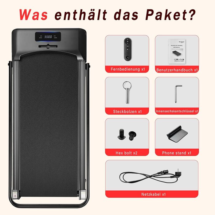 WalkingPad: Складний біговий тренажер для дому та офісу - біговий килимок з регулюванням швидкості 1-6 км/год та нахилом до 6%, LED-дисплей, дистанційне керування, без монтажу, з підлокітниками