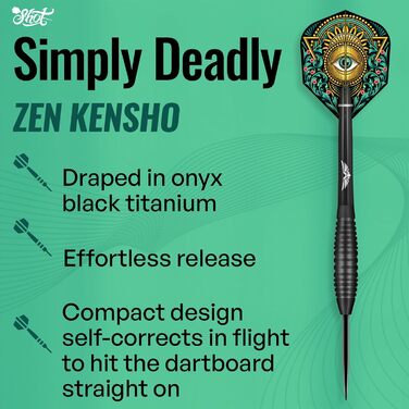 Професійні дартси Shot! Zen Kensho 24 г, 90% вольфрам, металевий наконечник, Нова Зеландія