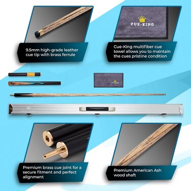 Cue-King Premier 300: Більярдний кий для снукеру, ручної роботи, 144.8 см, 510.3 г, з кейсом, телескопічним подовженням, з мікрофібровим рушником