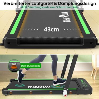 Електрична бігова доріжка THERUN Walking Pad, складана, зелена, ширина полотна 43 см, подвійна амортизація, сенсорний екран, 2.5 к.с., тиха робота, для дому та офісу