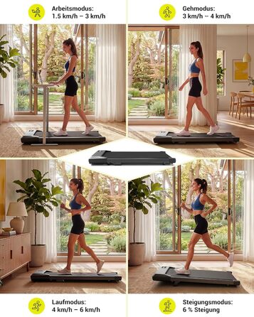 Складана бігова доріжка MJWW Raceable Walking Pad з нахилом 6-9%, потужність 2.5/3.0 HP, керування через додаток, AI-тренування та LED-дисплеєм для дому та офісу (чорна, 90 см)