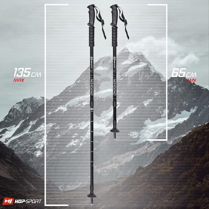 Трекінгові палиці Hop-Sport HS-0135TP для Nordic Walking з телескопічною ручкою та амортизатором (чорні)