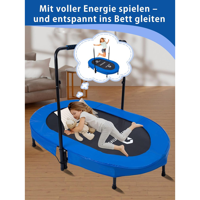Батут овальний для дому 2 осіб до 150 кг синій з ручкою - фітнес, для дітей та дорослих