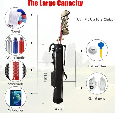 Сумка для гольфу PGM - Легка, з ременем та підставкою - Міцна та зручна для тренувань та гри - Сумка для гольфу PGM Gun Bag 2.0 Чорний