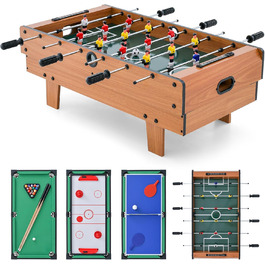 COSTWAY 4-в-1 ігровий стіл: пінг-понг, хокей, футбол, більярд, дерев'яний, для дітей та дорослих