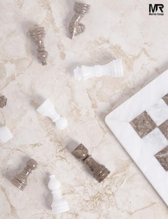 Шаховий набір з мармуру для дорослих, ручної роботи, 32 фігури, 2 додаткові королеви, коробка для зберігання, подарунок, декор (Кораловий & Темно-коричневий) (Білий & Океанічний)