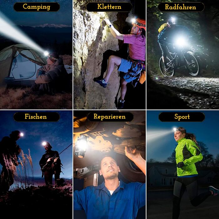 CREADY® Налобний ліхтар LED, перезаряджуваний USB | Налобний ліхтар з регульованим кутом та вологозахистом | Для походів, велоспорту, дітей
