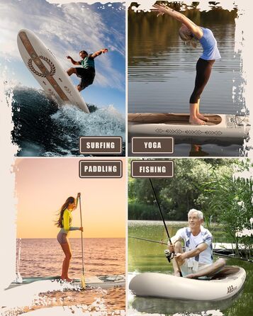 Надувний SUP-борд A&BBOARD з аксесуарами, 335x88 см, для підлітків та дорослих, бежевий + вінтажний