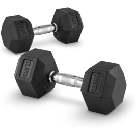 Гантеля Technofit Hex 22,5 кг, гексагональна, гумова, для силових тренувань та фітнесу