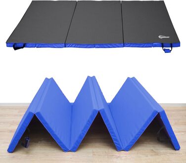 Складаний гімнастичний мат для дому eyepower 300x100 см, товщина 5 см, дитячий спортивний мат, м'який складаний мат для фітнесу, йоги, синьо-чорний