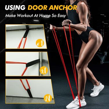 Стрічки опору HANSPY для фітнесу (5 рівнів) - фітнес-стрічки для силових тренувань, йоги, фізіотерапії, з дверним анкером (5 шт.)