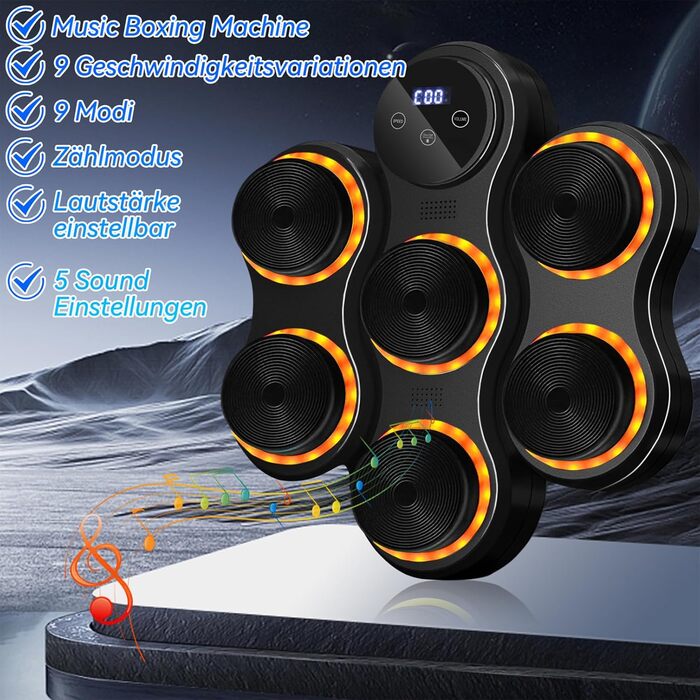 Yeelan Музичний бокс-машина для боксу на стіну з Bluetooth, LED підсвіткою, рукавичками для дорослих і дітей — тренування, зняття стресу