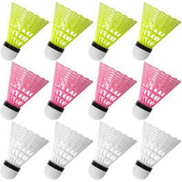 Набір для бадмінтону FYSL 12 шт. Міцні нейлонові волани для гри на відкритому повітрі, тренувань, відпочинку, початківців. Білий+Жовтий+Рожевий