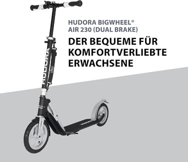 Самокат HUDORA BigWheel Air 230 з ручним гальмом, алюмінієвий, надувні колеса, міський, регулювання висоти, до 120 кг