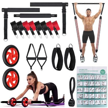Набір для фітнесу та пілатесу з гумовими стрічками опору (8 шт.) 20/30/40/50 lbs, стійка, ручки, фіксатори для дверей, петлі для ніг, сумка для перенесення