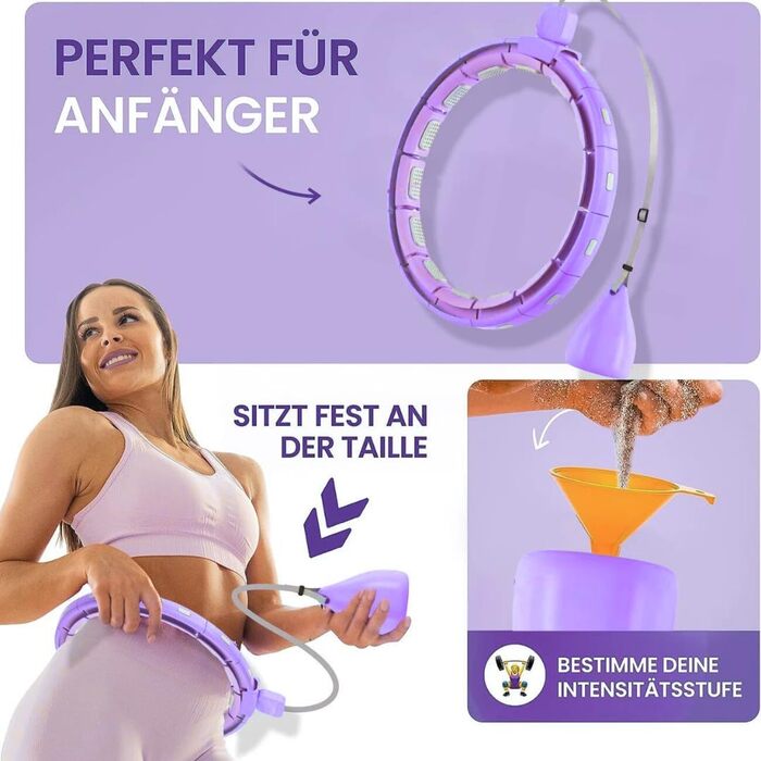 Leiser Smart Hula Hoop Gymside Hoopside Pro: для схуднення та фітнесу, з масажними шипами, 18 знімних секцій, фіолетовий